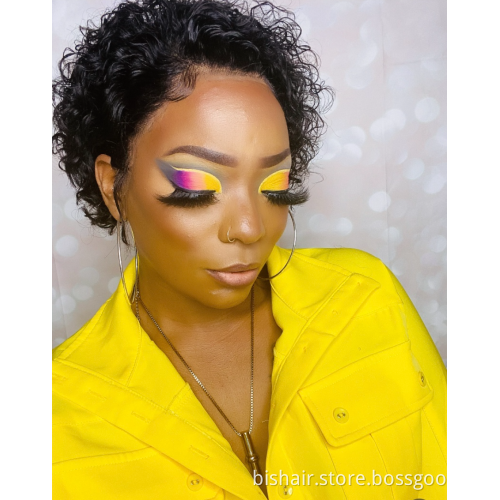 Cheap Short  Kinky Curly Hair Wig Pixie Cut Lace Frontal Curly Human Hair Wigs Human Hair Wig With  Frontal Lace For Woman
